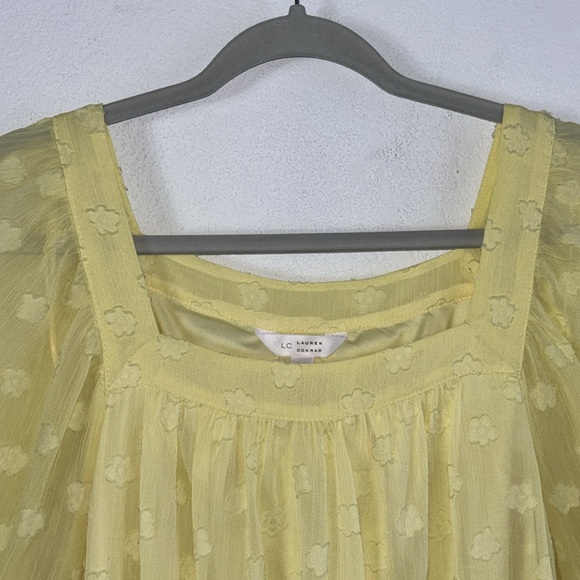LC Lauren Conrad Yellow Textured Balloon Sleeve Square Neck Blouse Top Plus XXL - Picture 4 of 9